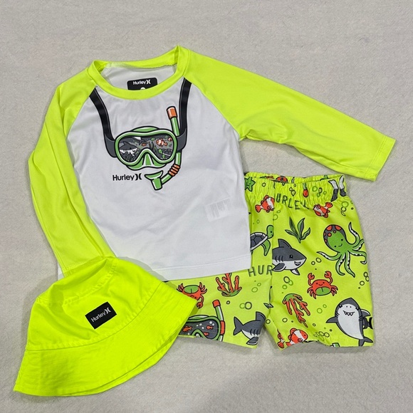 Hurley Other - Hurley Kids Neon Yellow Swim Rashguard Set 18m